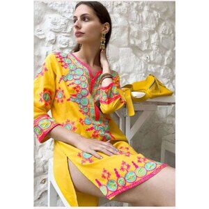 Debbie Katz Tunic M Top Dress Embroidered Resort Cruise Beach 100% Cotton